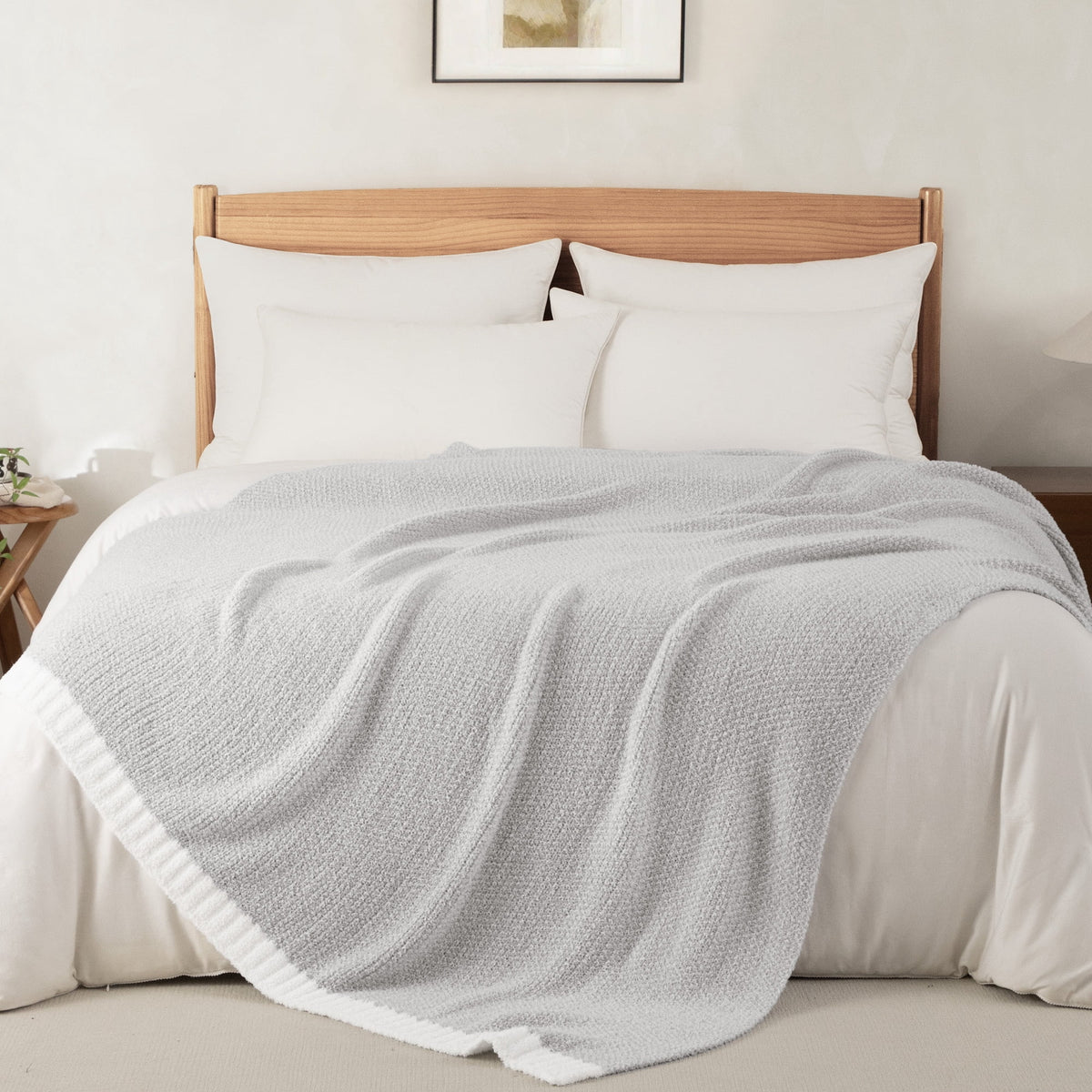 Whale Flotilla Knit Twin Size Blanket for Bed, Ultra Soft Fluffy Cozy Blanket, 60"x80", Grey