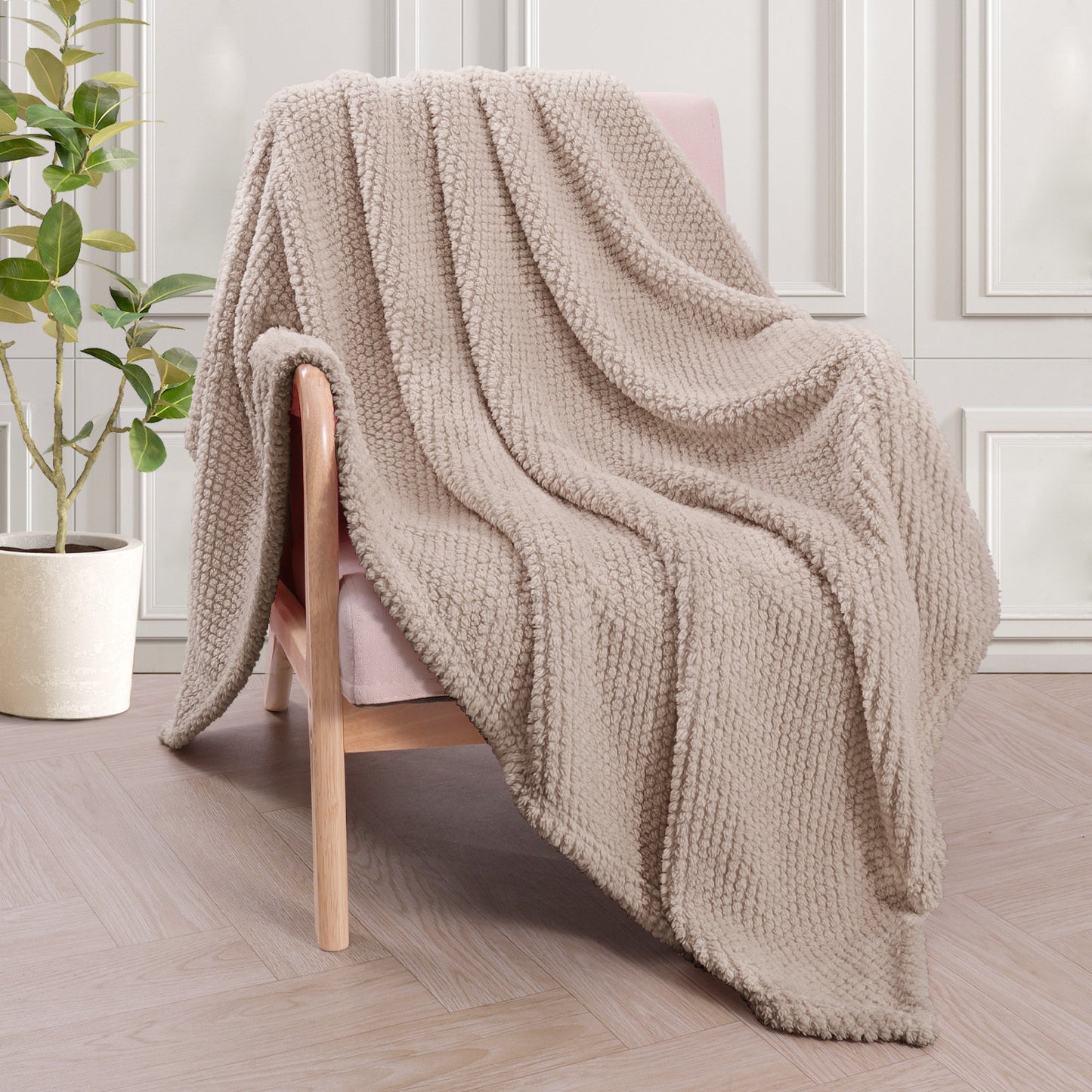 Whale Flotilla Fuzzy Fleece 50"x70" Throw Blanket for Couch, Fluffy Warm Soft Jacquard Blankets for Fall Winter, Lightweight and Cozy, Camel