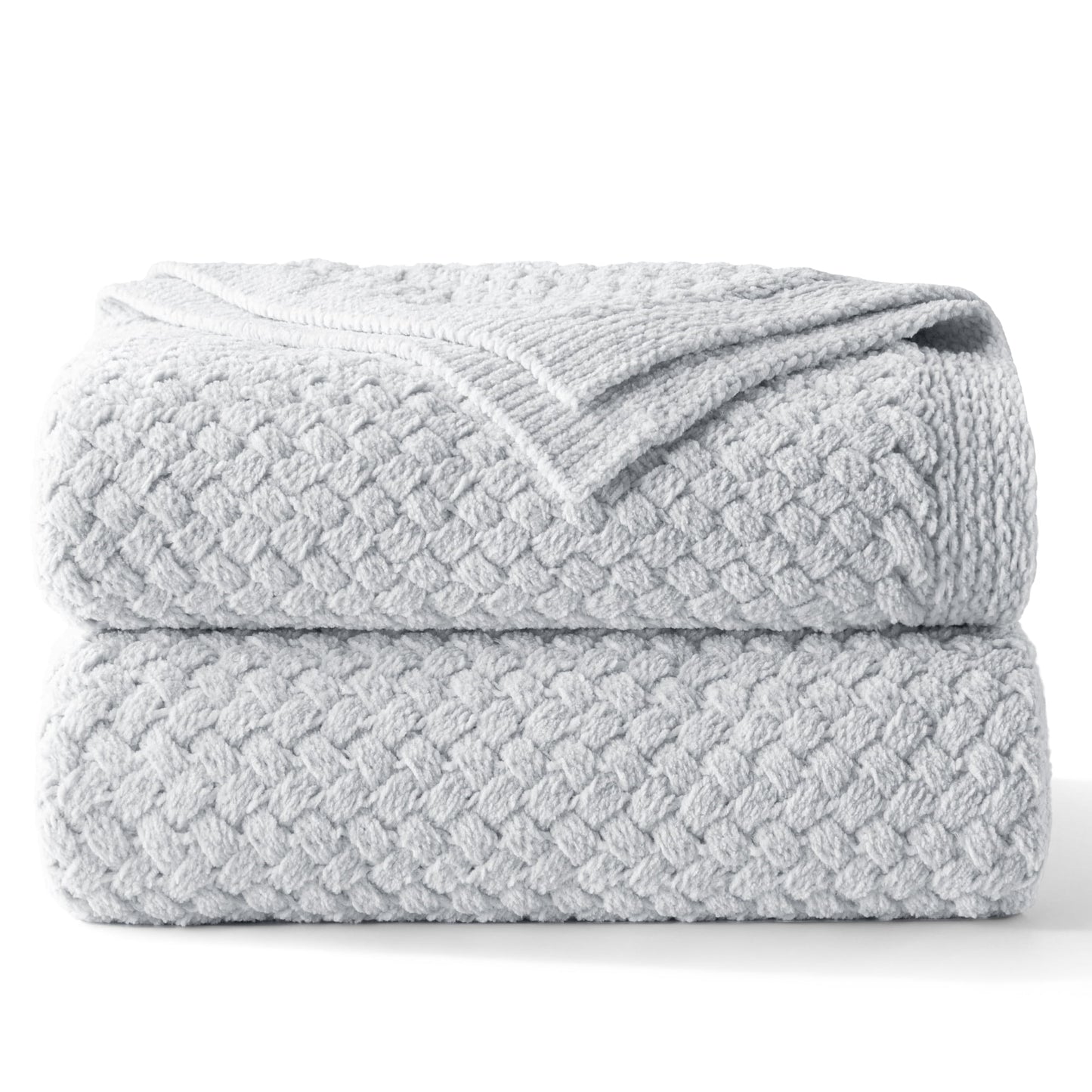 Whale Flotilla Knit Chenille Twin Size Blanket for Bed, Soft Fuzzy Warm Chunky Bed Blanket, 60"x80", Light Grey