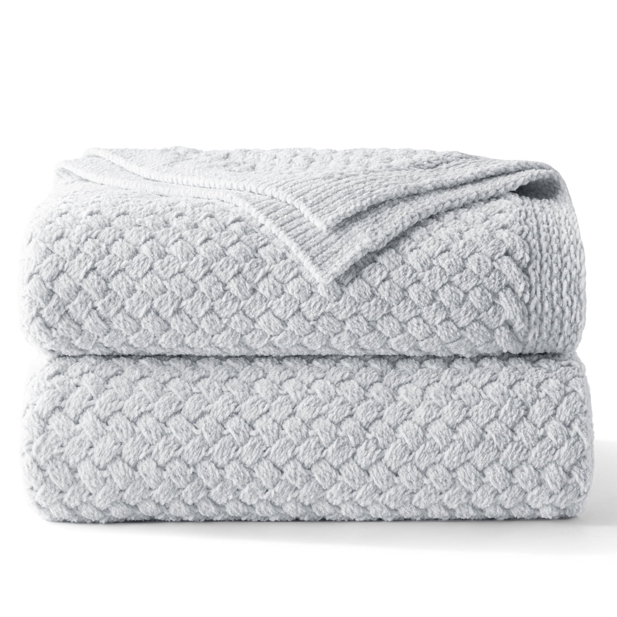 Whale Flotilla Knit Chenille Throw Blanket for Couch, Sofa, Bed, Soft Fuzzy Warm and Chunky, 50"x60", Light Grey