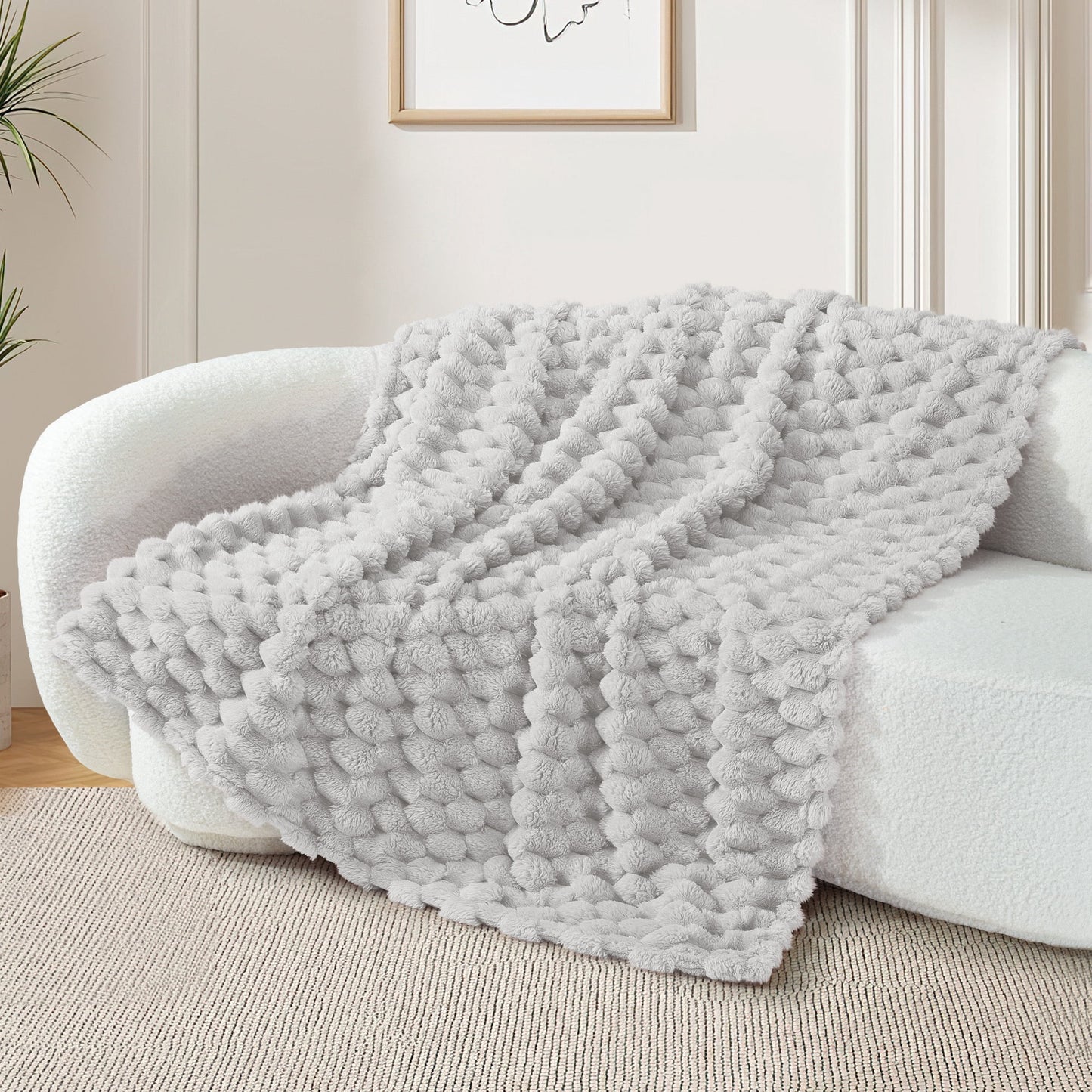 Whale Flotilla 50"x60" Throw Blanket for Couch with Expanded 3D-Jacquard Pattern, Fuzzy Soft Cozy Exquisite Blankets or All Season, Warm and Fluffy, Light Grey