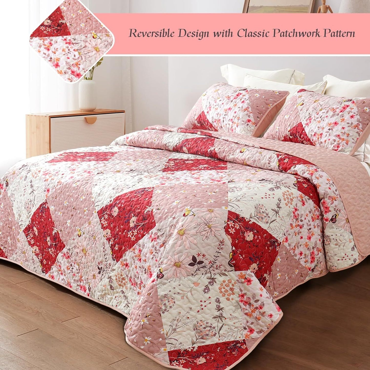 Whale Flotilla Reversible Quilts with Plaid Patchwork Pattern?King Size Lightweight Bedspreads including 2 Pillow Shams
