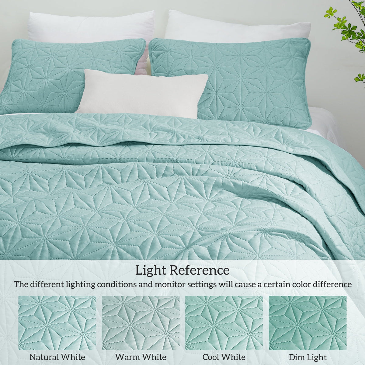Whale Flotilla Microfiber Queen Size 90"x 96" Quilt Set Lightweight Quilted Bedspreads Coverlets Set with Stars Pattern, Spa Blue