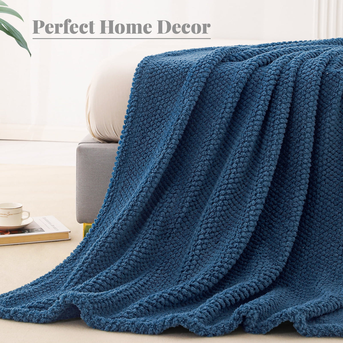 Whale Flotilla King Size Fuzzy Fleece Blanket, 90"x104" Fluffy Lightweight Soft Jacquard Bed Blankets for All Seasons, Warm and Cozy, Navy