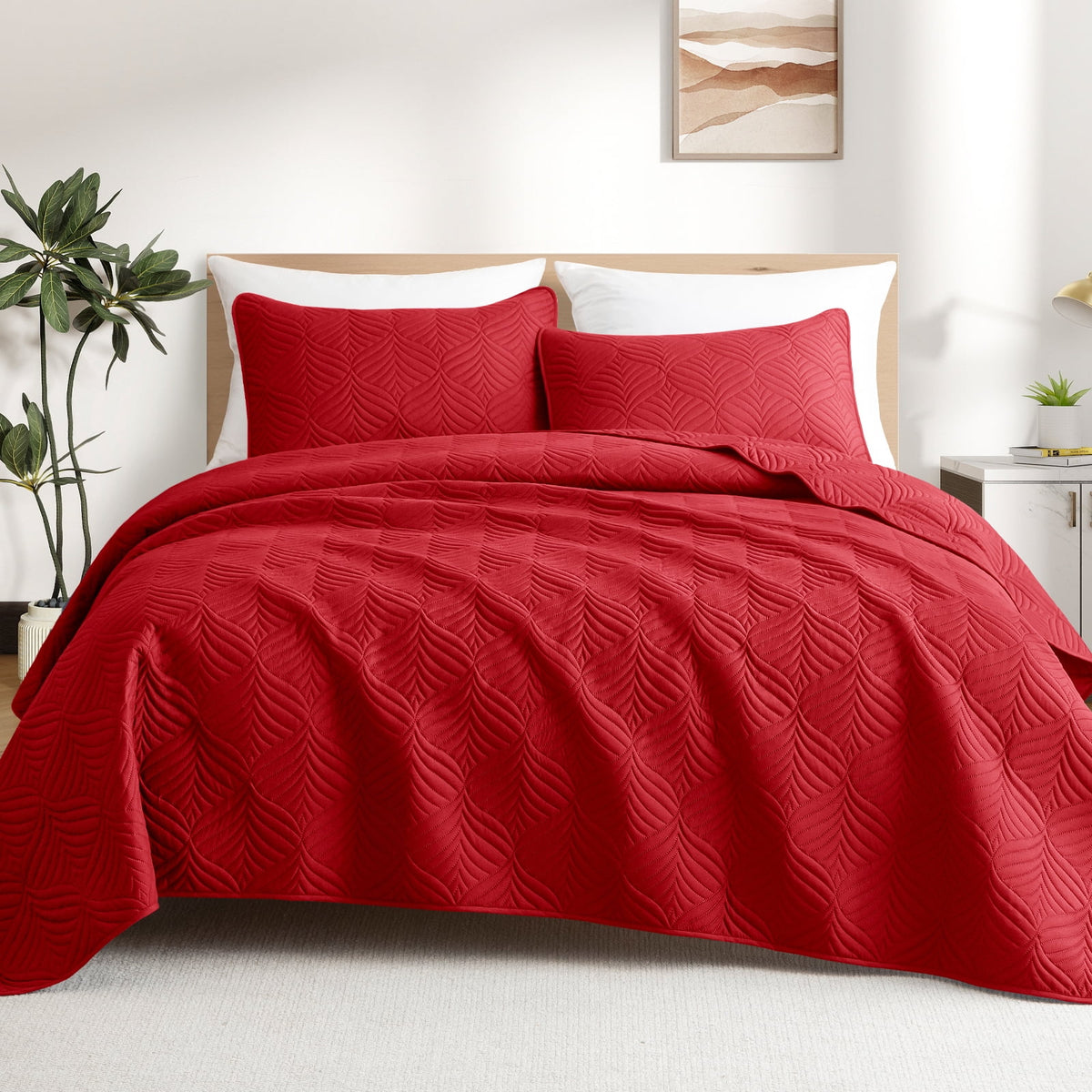 Whale Flotilla California King Size Quilt Set, Soft Ultrasonic 104x112 Inch Bedding Set, Lightweight Bedspread Coverlet with Vintage Pattern, Reversible Bed Cover for All Seasons,Red