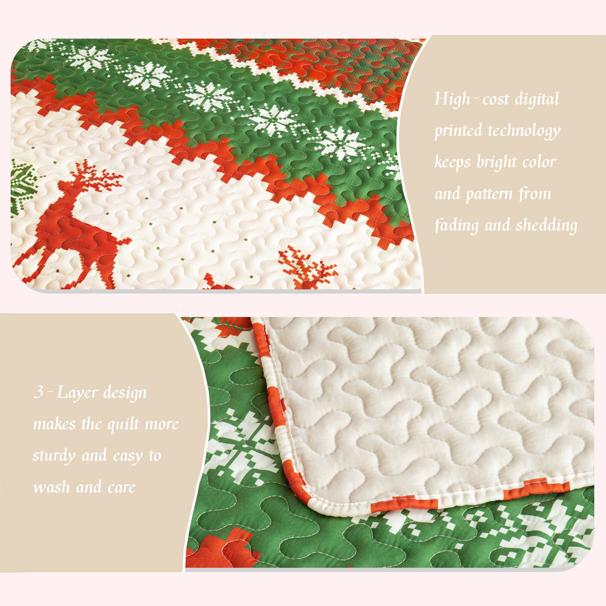 Whale Flotilla Reversible Patchwork Quilts Twin Size, Lightweight Boho Printed Bedspreads Coverlets Quilt Bedding Set with 1 Pillow Shams for All Seasons, Happy Snowflake