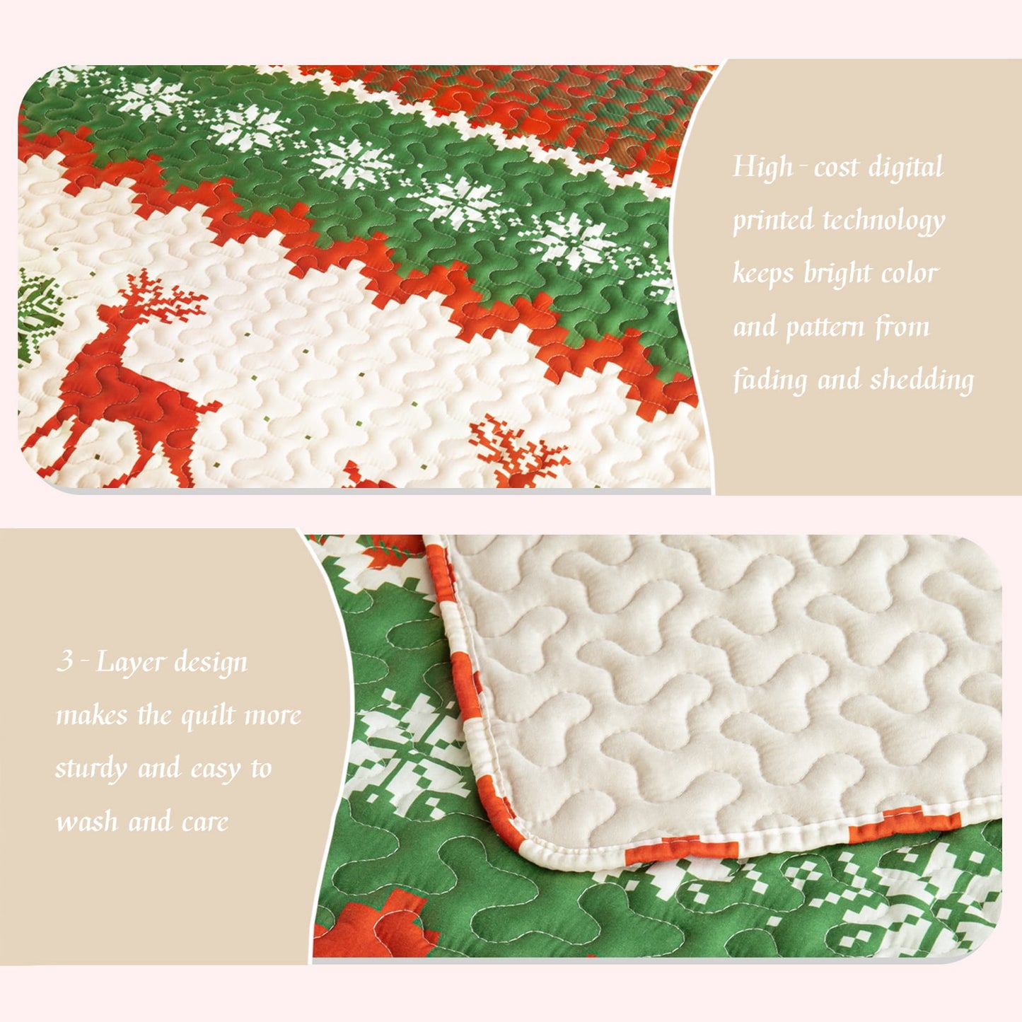 Whale Flotilla Reversible Patchwork Quilts Queen Size, Lightweight Boho Printed Bedspreads Coverlets Full Size Quilt Bedding Set with 2 Pillow Shams for All Seasons, Happy Snowflake