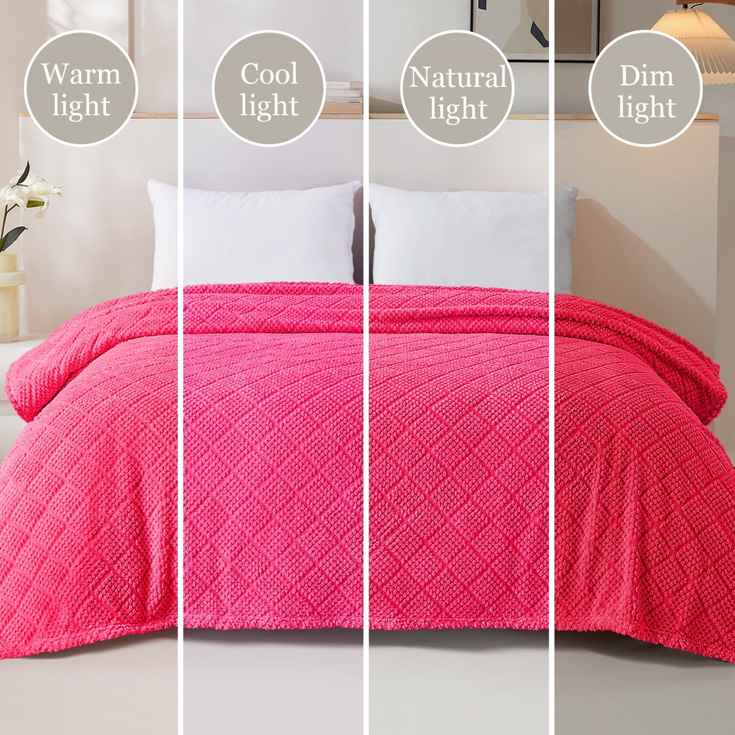 Whale Flotilla Fuzzy Fleece Throw Blanket for Couch, Bed, Soft Fluffy Jacquard Waffle Blankets for All Season, Lightweight and Warm, 50x60 Inch, Hot Pink
