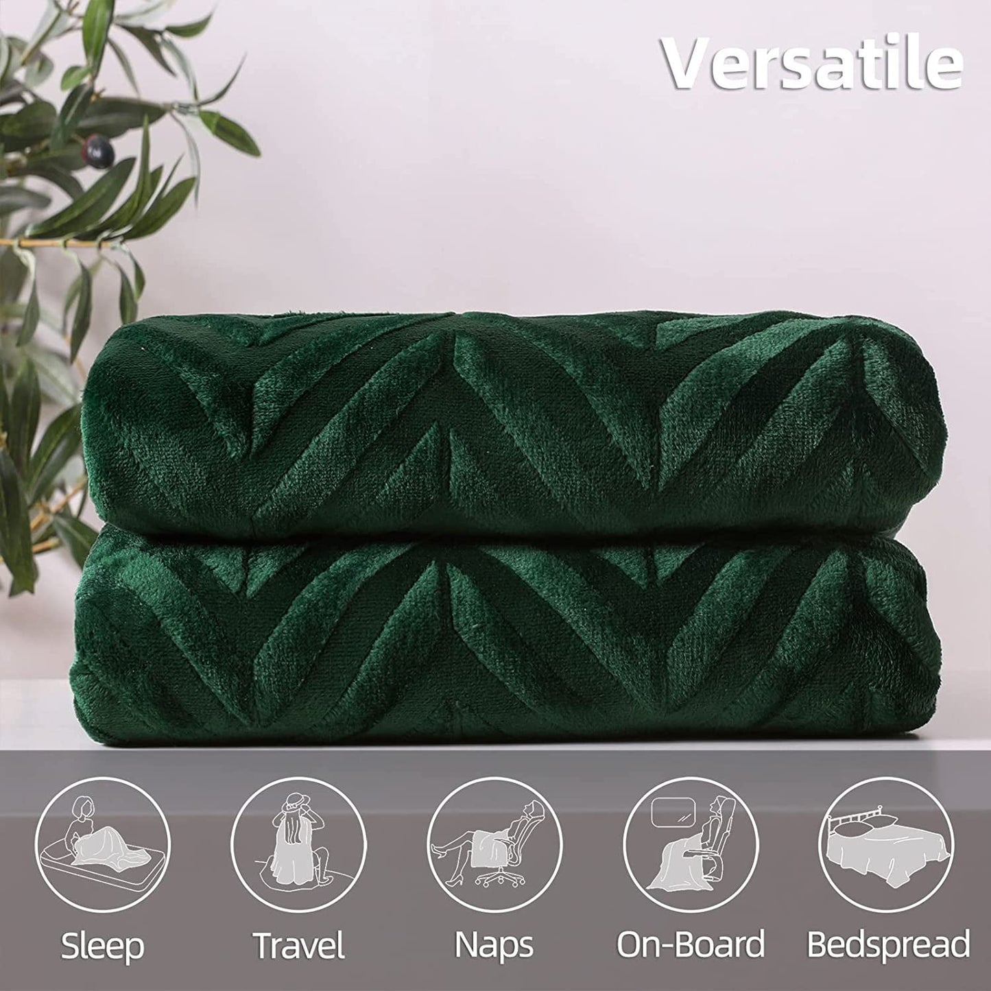 Whale Flotilla Flannel Fleece Double Size Blanket for Bed, 150x200 CM, Soft Fluffy Velvet Bed Blanket with Decorative Chevron Pattern for All Season, Warm and Lightweight, Deep Green