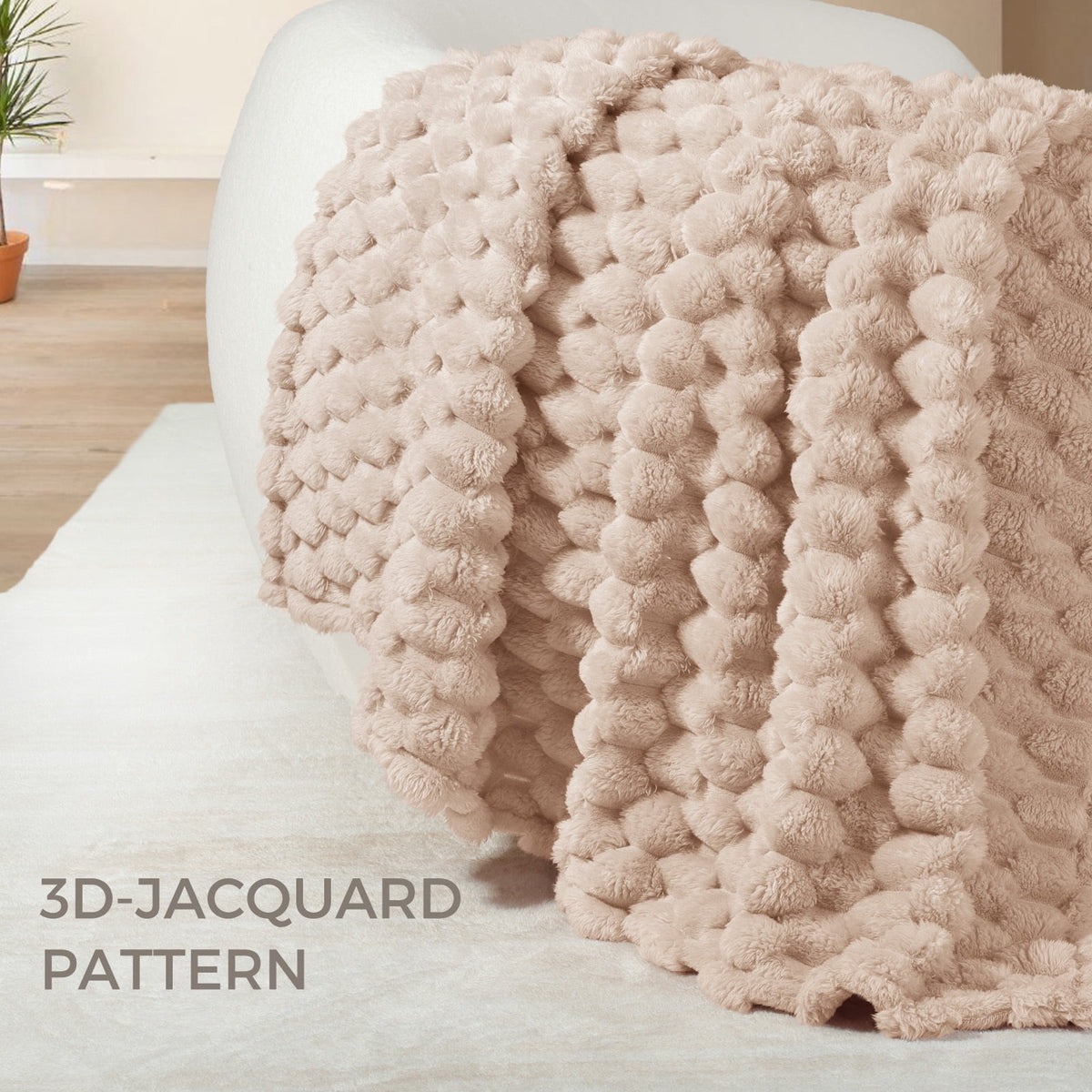Whale Flotilla 50"x60" Throw Blanket for Couch with Expanded 3D-Jacquard Pattern, Fuzzy Soft Cozy Exquisite Blankets or All Season, Warm and Fluffy, Camel