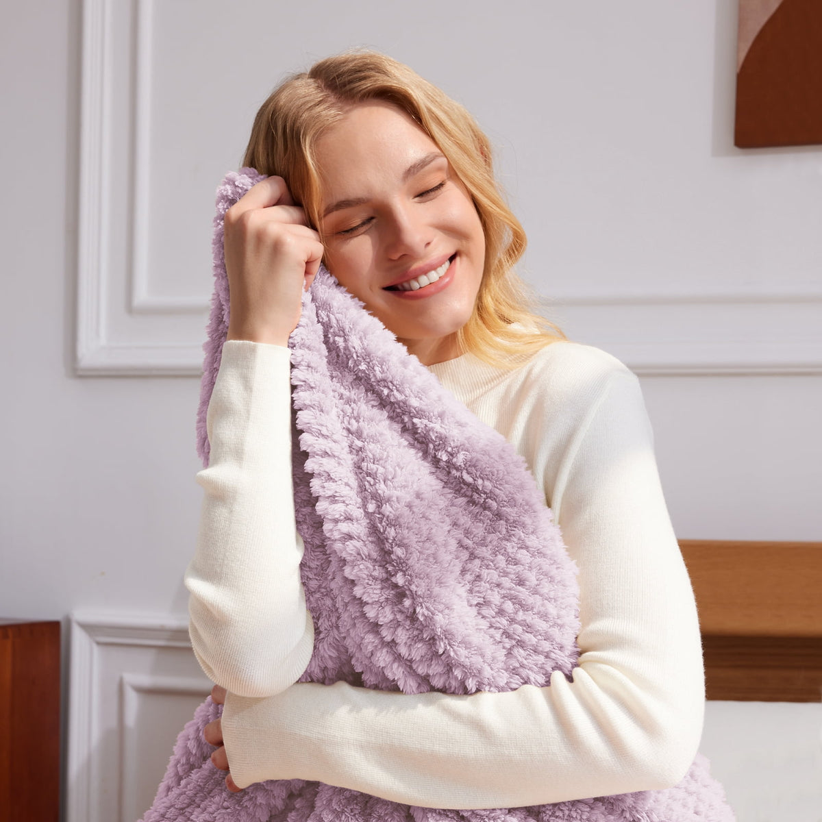 Whale Flotilla Twin Size Fuzzy Fleece Blanket, 60"x80" Fluffy Lightweight Soft Jacquard Bed Blankets for All Seasons, Warm and Cozy, Lilac