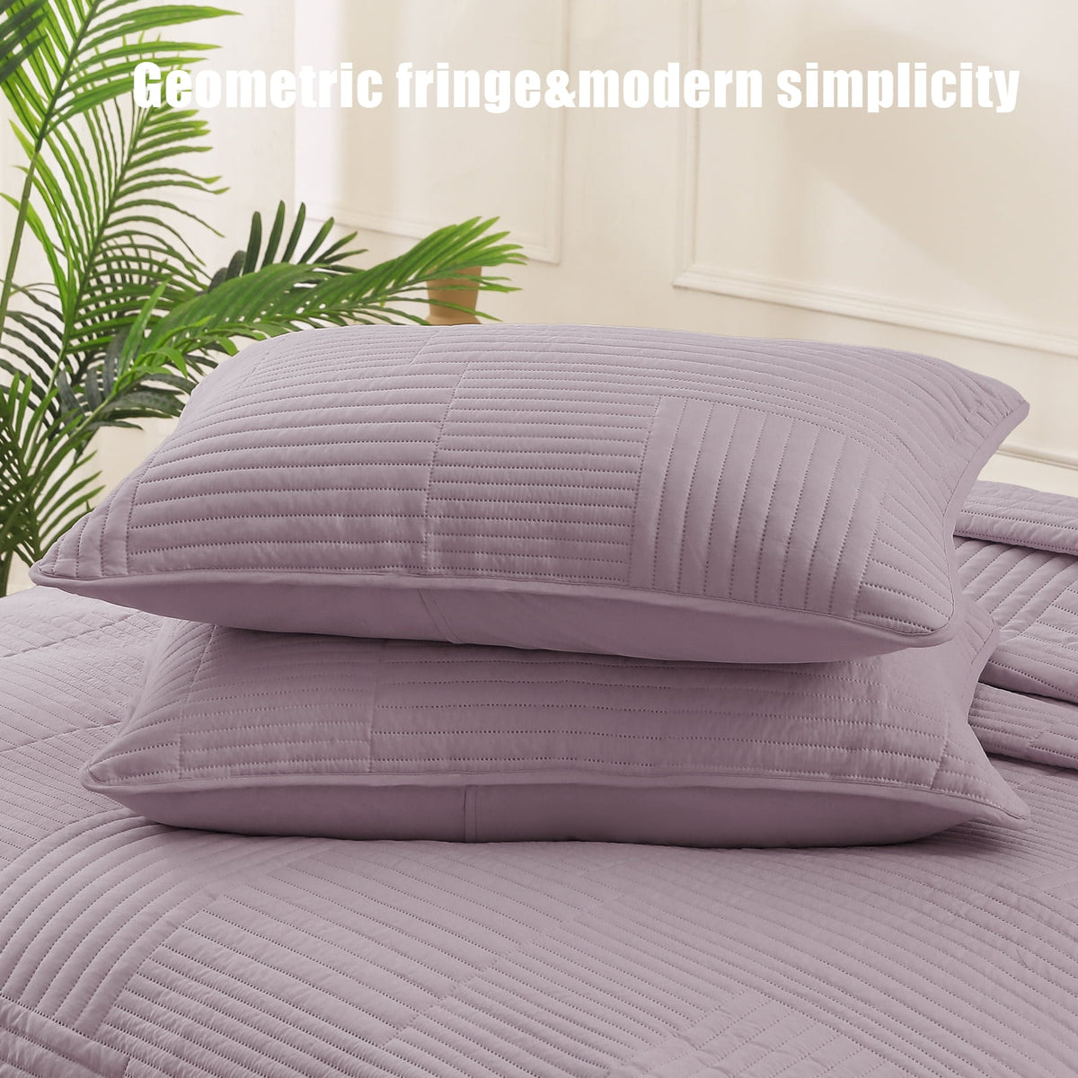 Whale Flotilla King Quilt Set, Soft and Lightweight Bedspreads Coverlet with Striped Pattern, Reversible Bedding Sets with Pillow Shams, 96x104 Inches, Lilac Ash