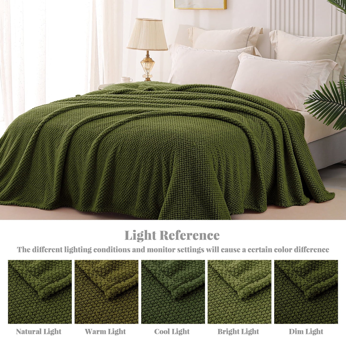 Whale Flotilla Queen Size Fuzzy Fleece Blanket, 90"x90" Fluffy Lightweight Soft Jacquard Bed Blankets for All Seasons, Warm and Cozy, Olive