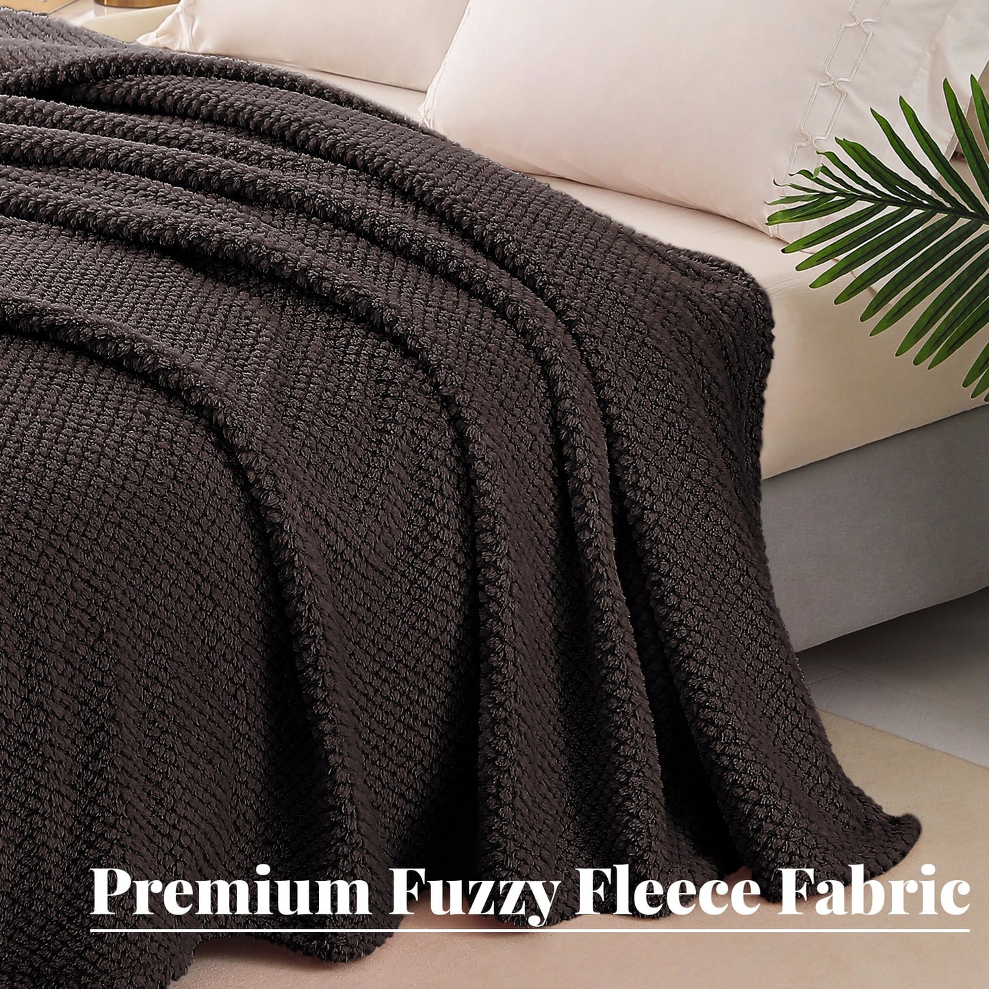 Whale Flotilla Twin Size Fuzzy Fleece Blanket, 60"x80" Fluffy Warm Soft Jacquard Bed Blankets for Fall Winter, Lightweight and Cozy, Coffee