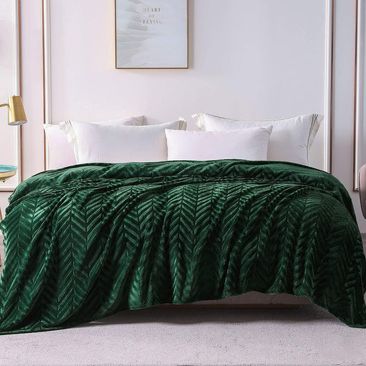 Whale Flotilla Flannel Fleece Double Size Blanket for Bed, 150x200 CM, Soft Fluffy Velvet Bed Blanket with Decorative Chevron Pattern for All Season, Warm and Lightweight, Deep Green