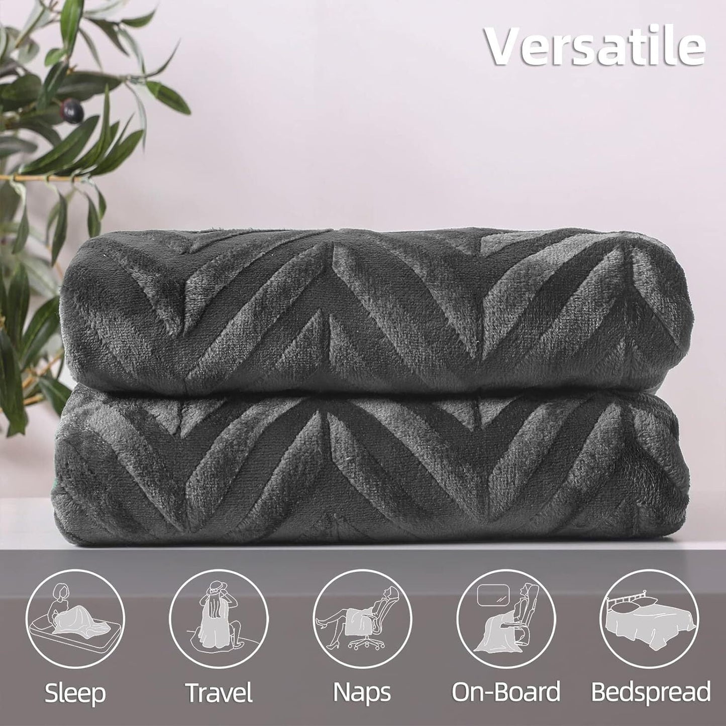 Whale Flotilla Flannel Fleece Twin Size 60x80 Inch Bed Blanket, Soft Velvet Lightweight Bedspread Plush Fluffy Coverlet Chevron Design Decorative Blanket for All Season, Dark Grey