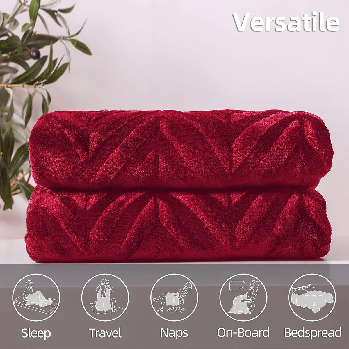 Whale Flotilla Flannel Fleece King Size 90x104 Inch Bed Blanket, Soft Velvet Lightweight Bedspread Plush Fluffy Coverlet Chevron Design Decorative Blanket for All Season, Red