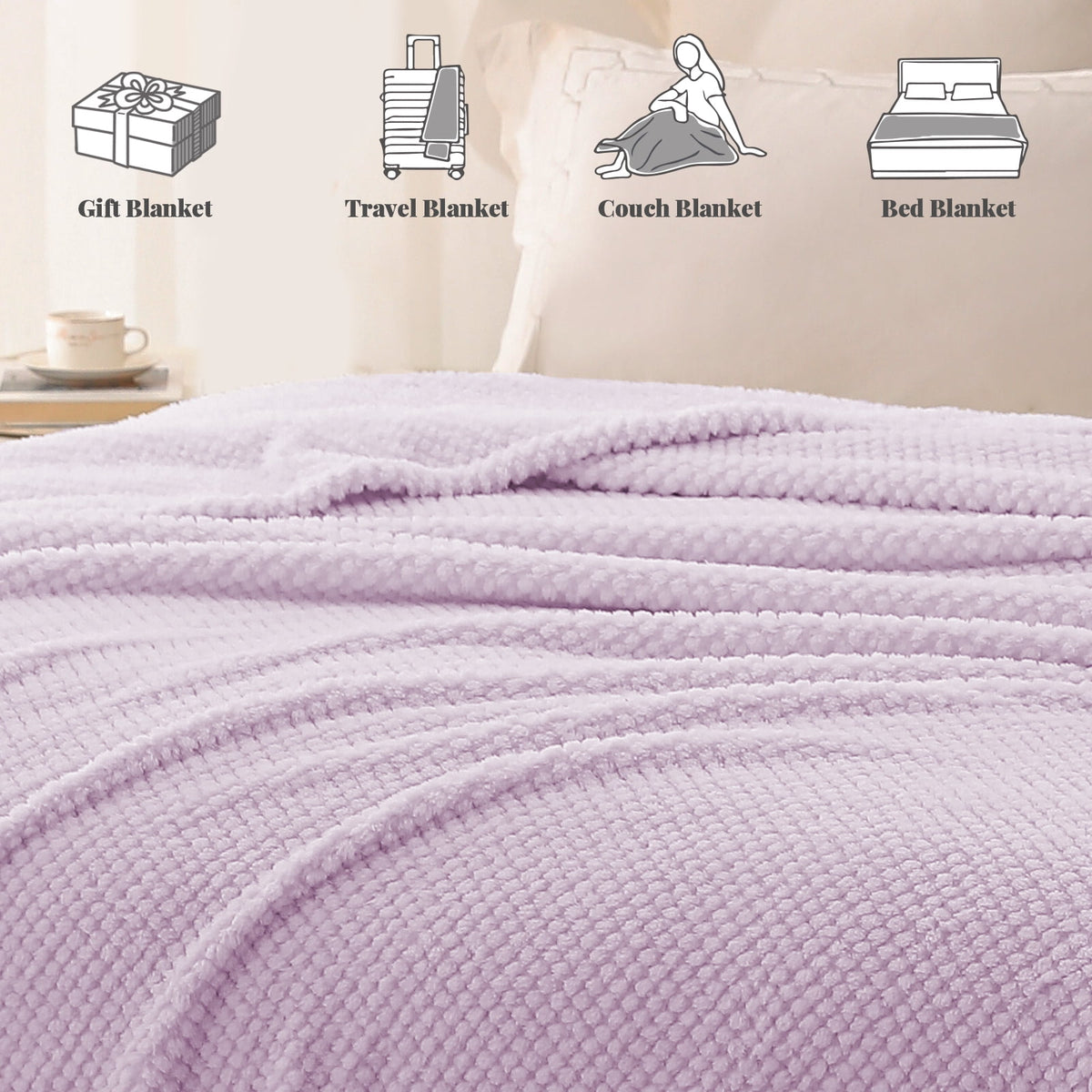 Whale Flotilla Twin Size Fuzzy Fleece Blanket, 60"x80" Fluffy Lightweight Soft Jacquard Bed Blankets for All Seasons, Warm and Cozy, Lilac