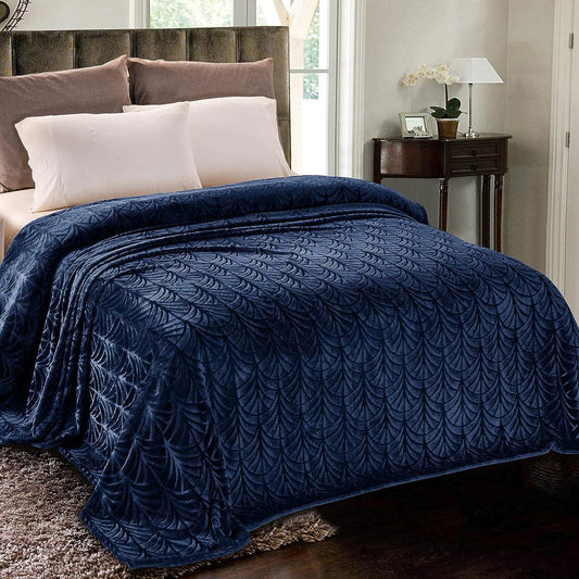 Whale Flotilla Flannel Fleece King Size Bed Blanket, Soft Velvet Lightweight Bedspread Plush Fluffy Coverlet Vintage Design Decorative Blanket for All Season, 90x104 Inch, Navy Blue