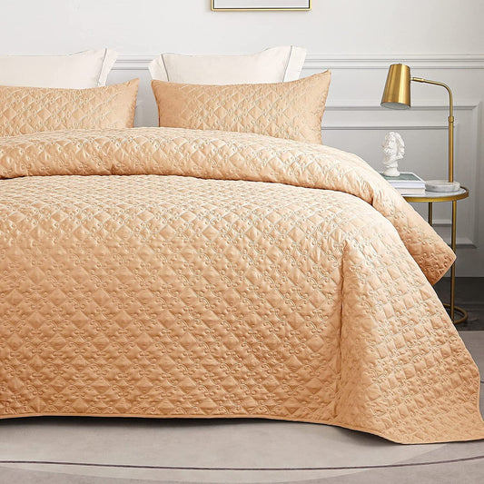 Whale Flotilla Quilt Set Twin Size, Soft Microfiber Lightweight Bedspread Coverlet Bed Cover (Diamond Pattern) for All Seasons, Taupe, 2 Pieces (Includes 1 Quilt, 1 Sham)