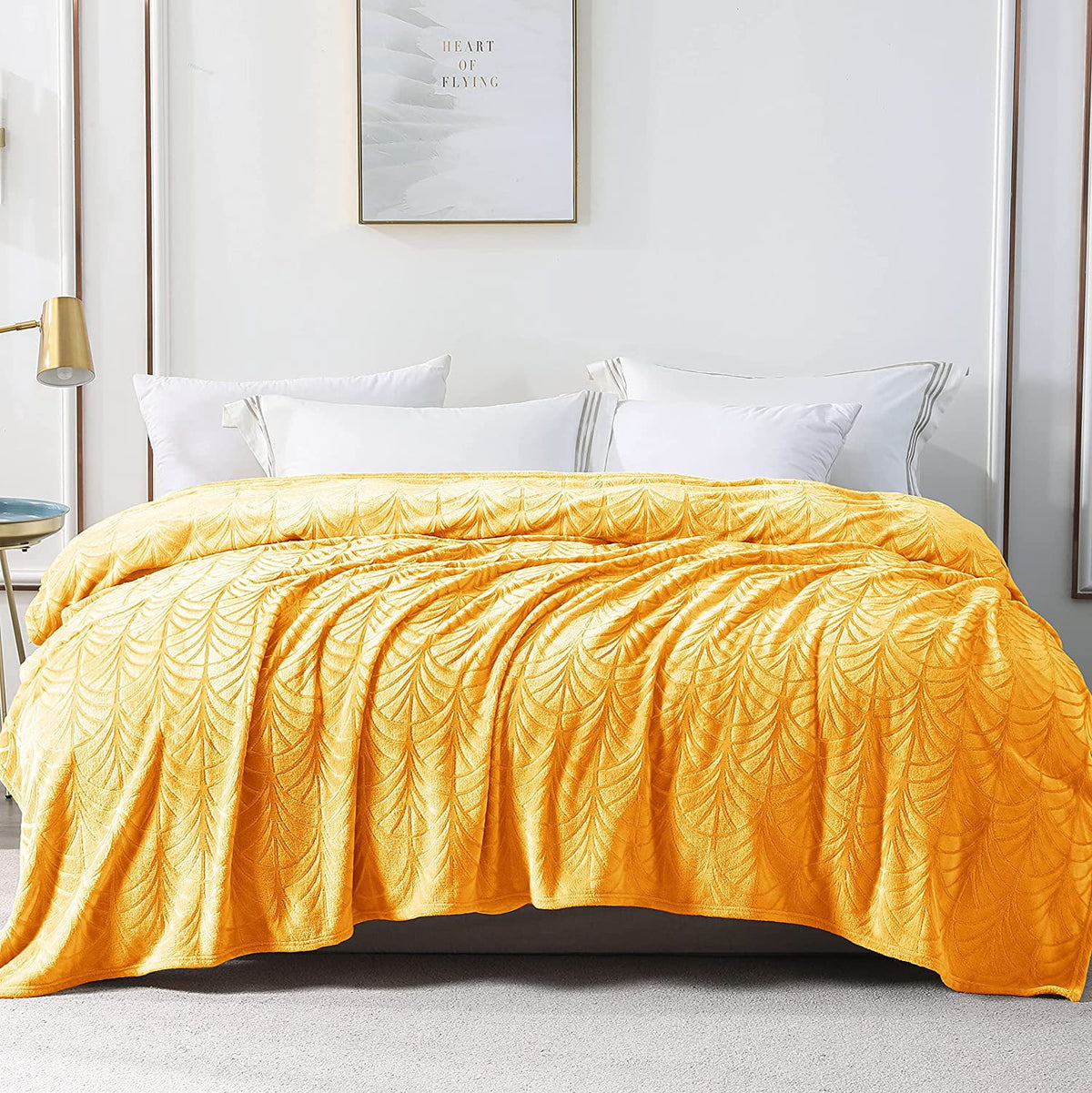 Whale Flotilla Flannel Fleece 90x90 Inch Queen Size Blanket for Bed, Soft Fluffy Velvet Bedspread Coverlet with Decorative Vintage Pattern for All Season, Warm and Lightweight, Lemon Yellow