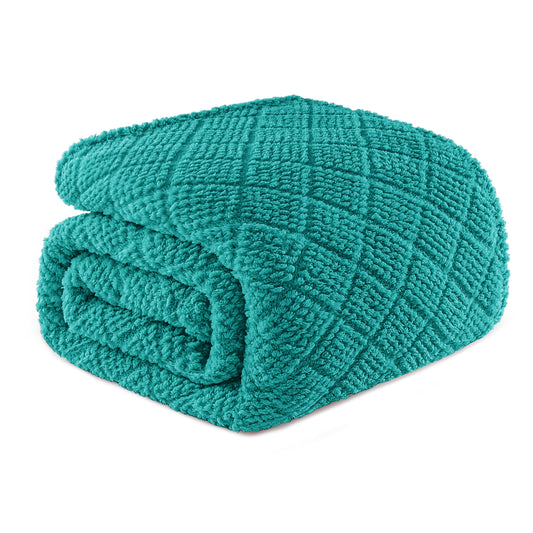 Whale Flotilla Fuzzy Fleece Twin Size Blanket for Bed, Soft Fluffy Jacquard Waffle Blankets for All Season, Lightweight and Warm, 60x80 Inch, Teal