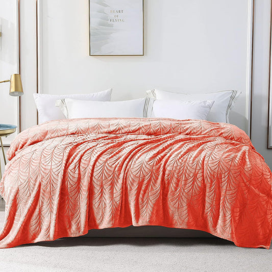 Whale Flotilla Flannel Fleece Twin Size Blanket for Bed, Soft Fluffy Velvet Bedspread Coverlet with Decorative Vintage Pattern for All Season, Warm and Lightweight, 60x80 Inch, Coral