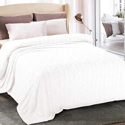 Whale Flotilla Flannel Fleece King Size Bed Blanket, Soft Velvet Lightweight Bedspread Plush Fluffy Coverlet Vintage Design Decorative Blanket for All Season, 90x104 Inch, White