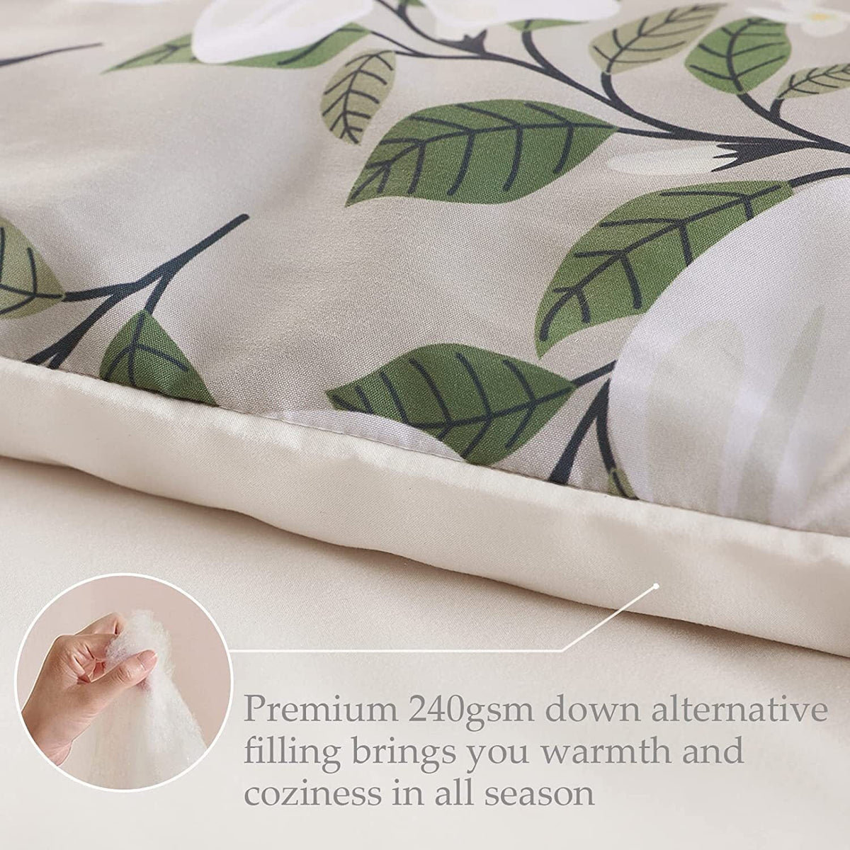 Whale Flotilla 3-Piece Queen Comforter Set, Soft Reversible Bedding Comforter Sets, Floral Printed Down Alternative Comforter Duvet for All Seasons, Bone