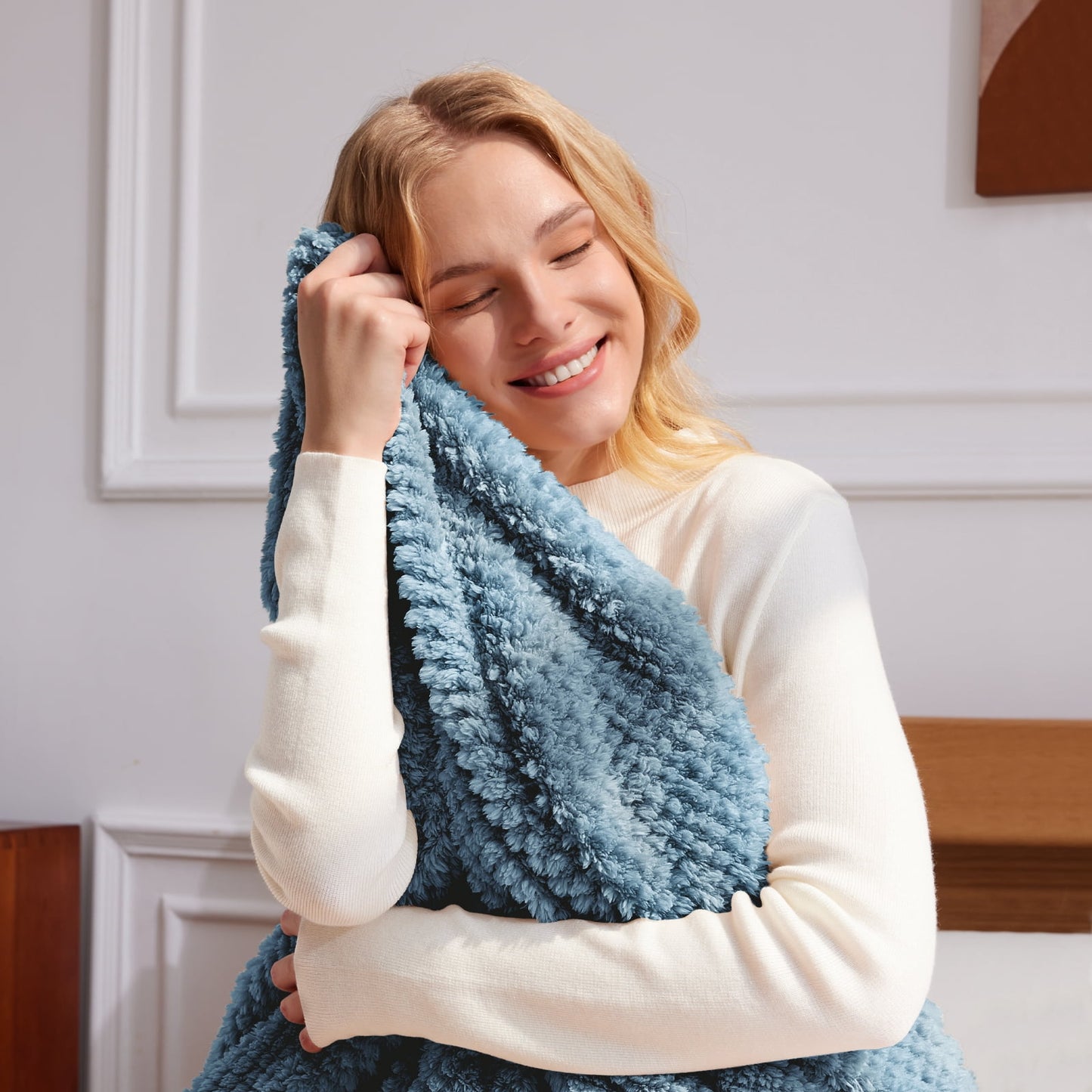 Whale Flotilla Twin Size Fuzzy Fleece Blanket, 60"x80" Fluffy Lightweight Soft Jacquard Bed Blankets for All Seasons, Warm and Cozy, Slate Blue