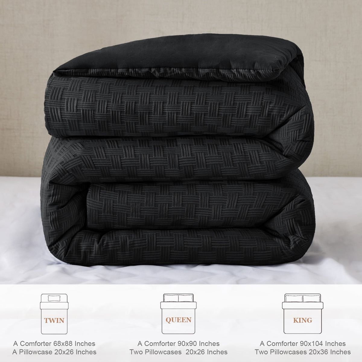 Whale Flotilla 3-Piece Jacquard Braid Ultra Soft Queen Comforter Set, Luxury Reversible Microfiber Comforters Full Size Bedding Set with 2 Pillowcases, Lightweight Duvet for All Seasons, Black