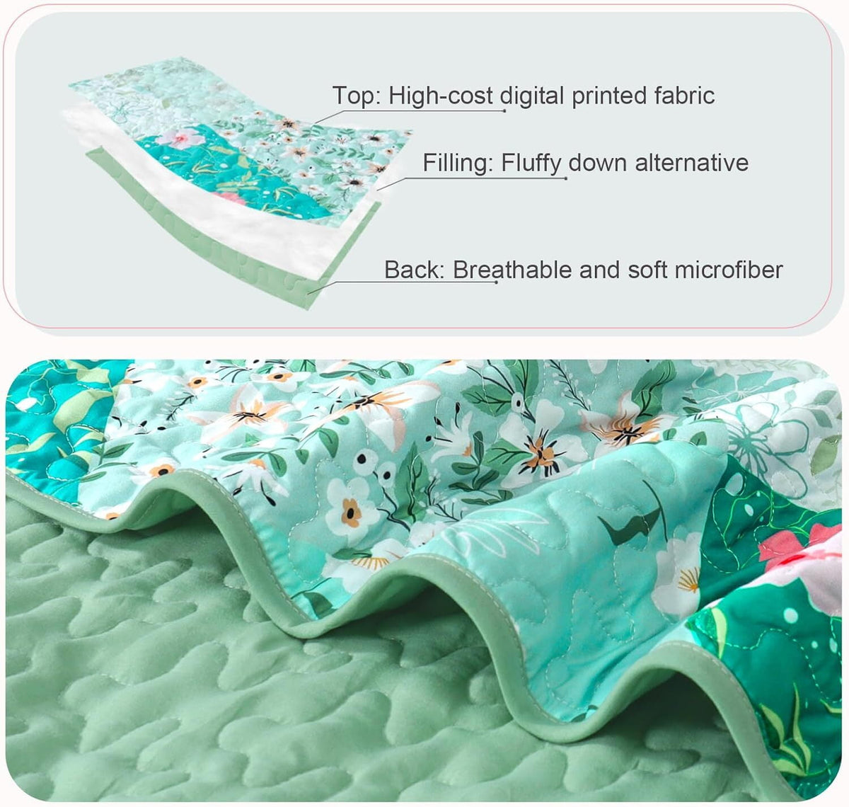 Whale Flotilla Reversible Patchwork Quilt Set California King Size, Lightweight Boho Printed Bedspreads Coverlets Quilts Bedding Set with 2 Pillow Shams for All Seasons, Light Green