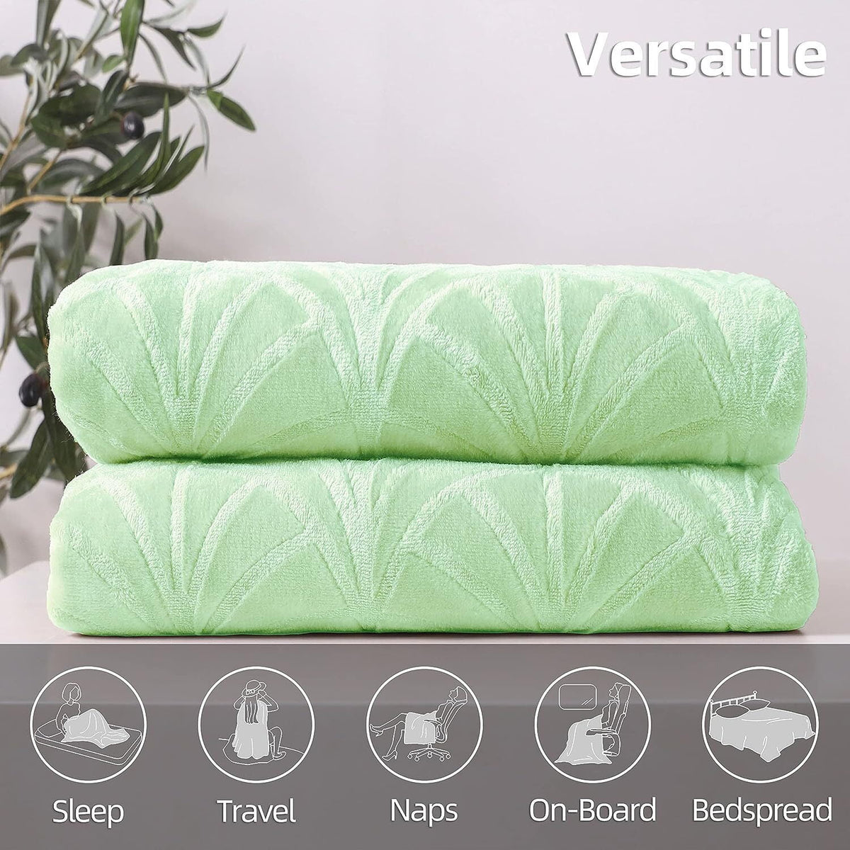 Whale Flotilla Fleece Throw Blanket for Couch, Soft Fluffy Sofa Bed Blanket with Vintage Pattern for All Season, Warm and Lightweight, 50x60 Inch, Light Green