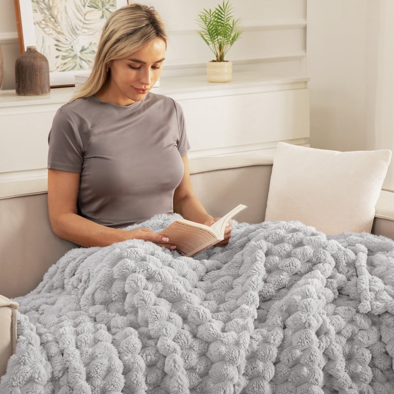 Whale Flotilla 90"x 104" King Size Blanket for Bed with Expanded 3D-Jacquard Pattern, Fuzzy Soft Cozy Exquisite Blankets or All Season, Warm and Fluffy, Light Grey