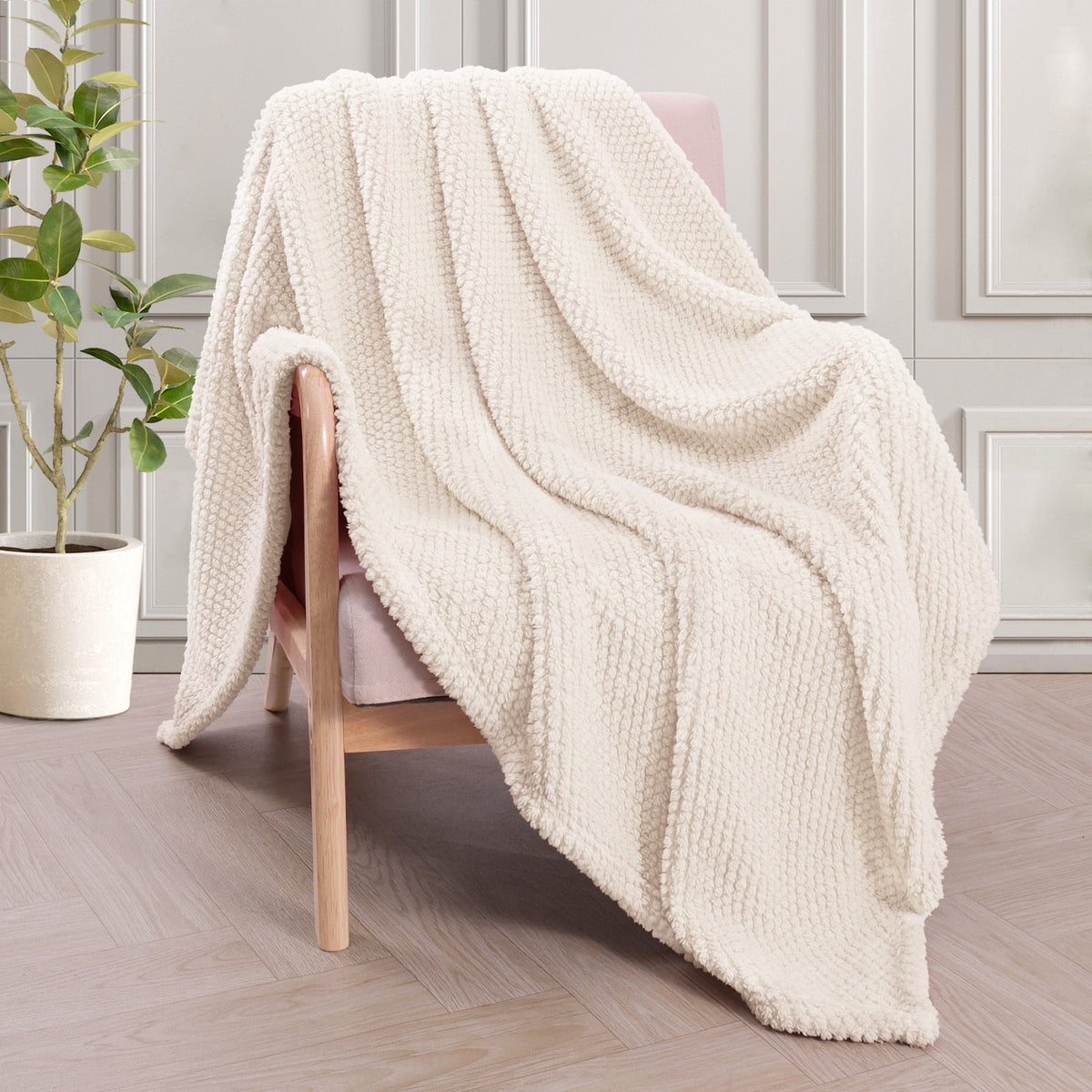 Whale Flotilla Fuzzy Fleece 50"x70" Throw Blanket for Couch, Fluffy Warm Soft Jacquard Blankets for All Seasons, Lightweight and Cozy, Ivory