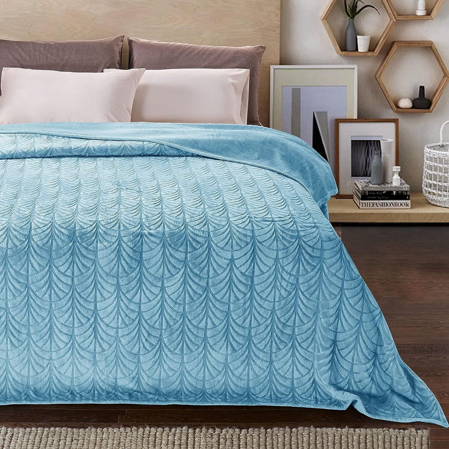 Whale Flotilla Flannel Fleece 60"x80" Twin Size Throw Blanket, Soft Fluffy Velvet Bedspread with Vintage Pattern, Warm Lightweight All-Season Coverlet, Stone Blue