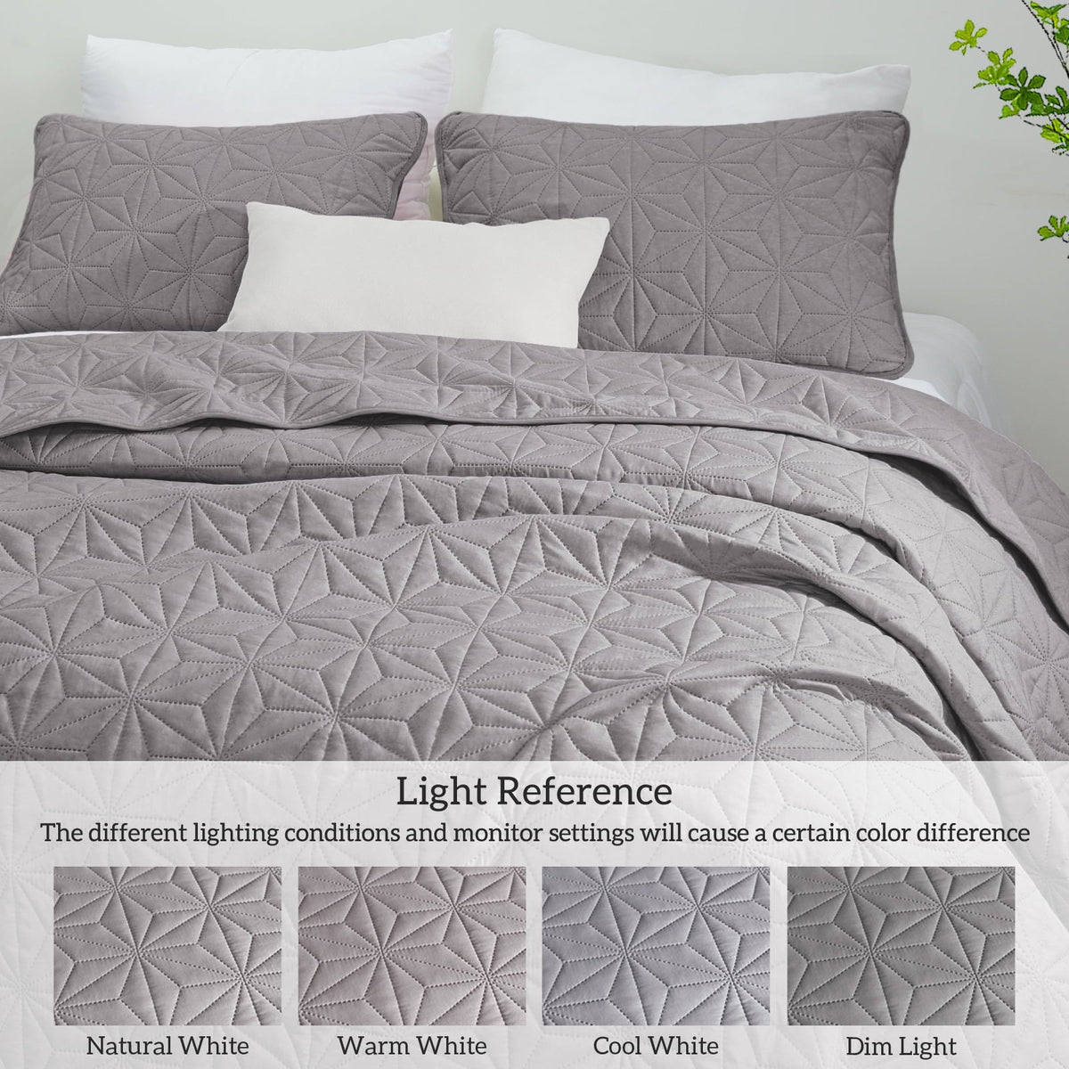 Whale Flotilla Microfiber King Size 96"x 104" Quilt Set Lightweight Quilted Bedspreads Coverlets Set with Stars Pattern, Light Grey