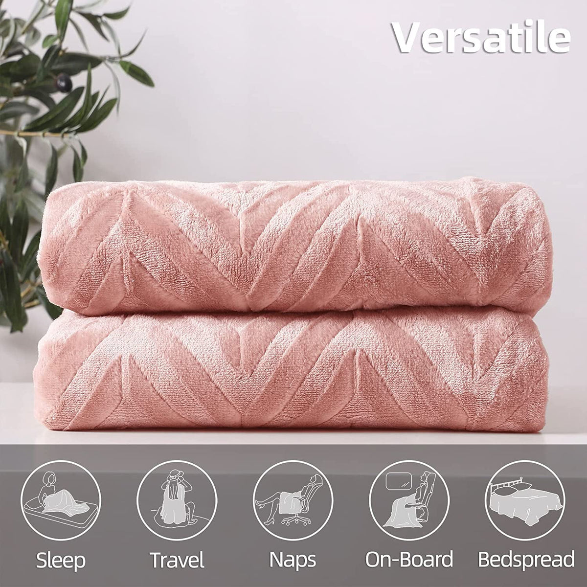 Whale Flotilla Flannel Fleece Twin Size 60x80 Inch Bed Blanket, Soft Velvet Lightweight Bedspread Plush Fluffy Coverlet Chevron Design Decorative Blanket for All Season, Pink