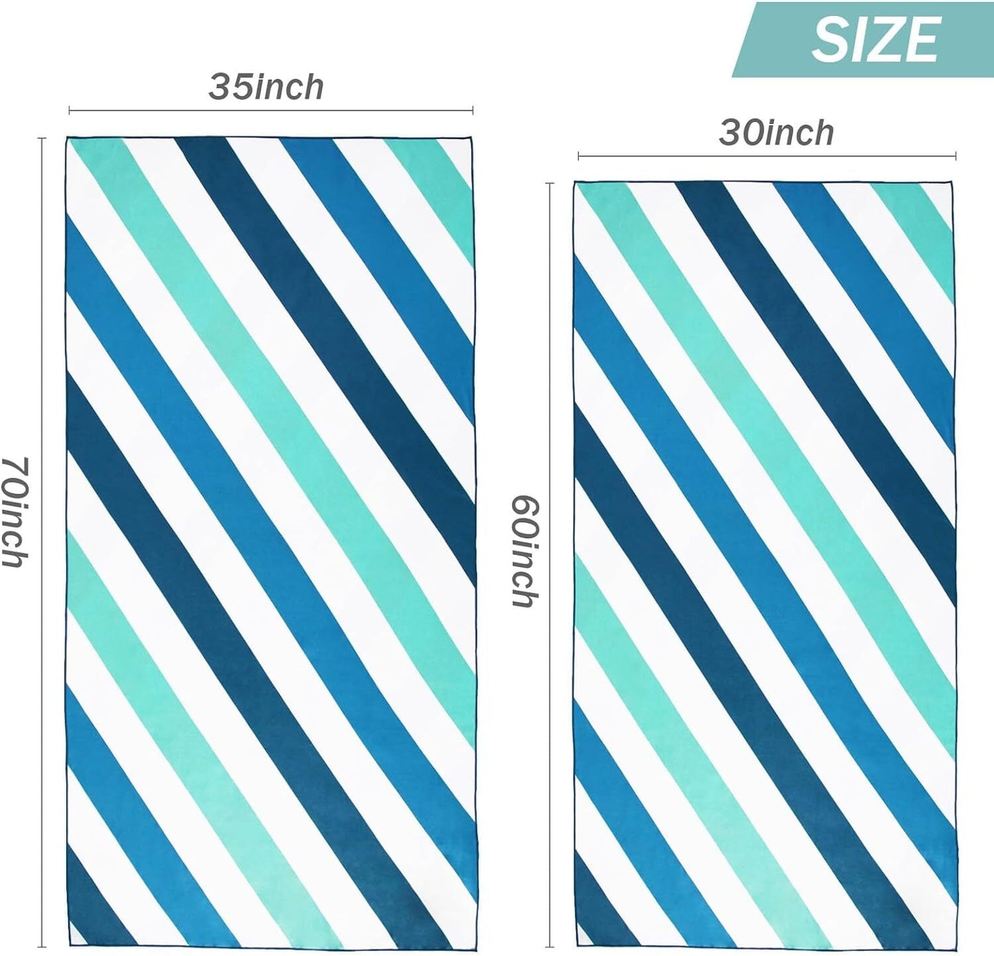 Whale Flotilla Large 35"x70" Quick Dry Beach Towel, Microfiber Sand Free Beach Towels, Super Absorbent Compact Pool Travel Towel, Aqua