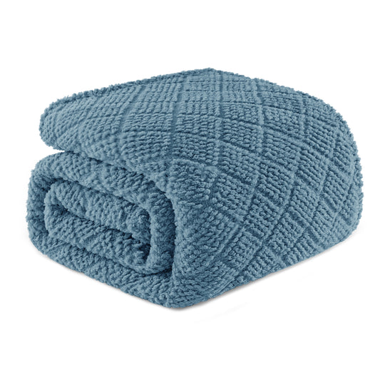 Whale Flotilla Fuzzy Fleece Twin Size Blanket for Bed, Soft Fluffy Jacquard Waffle Blankets for All Season, Lightweight and Warm, 60x80 Inch, Slate Blue
