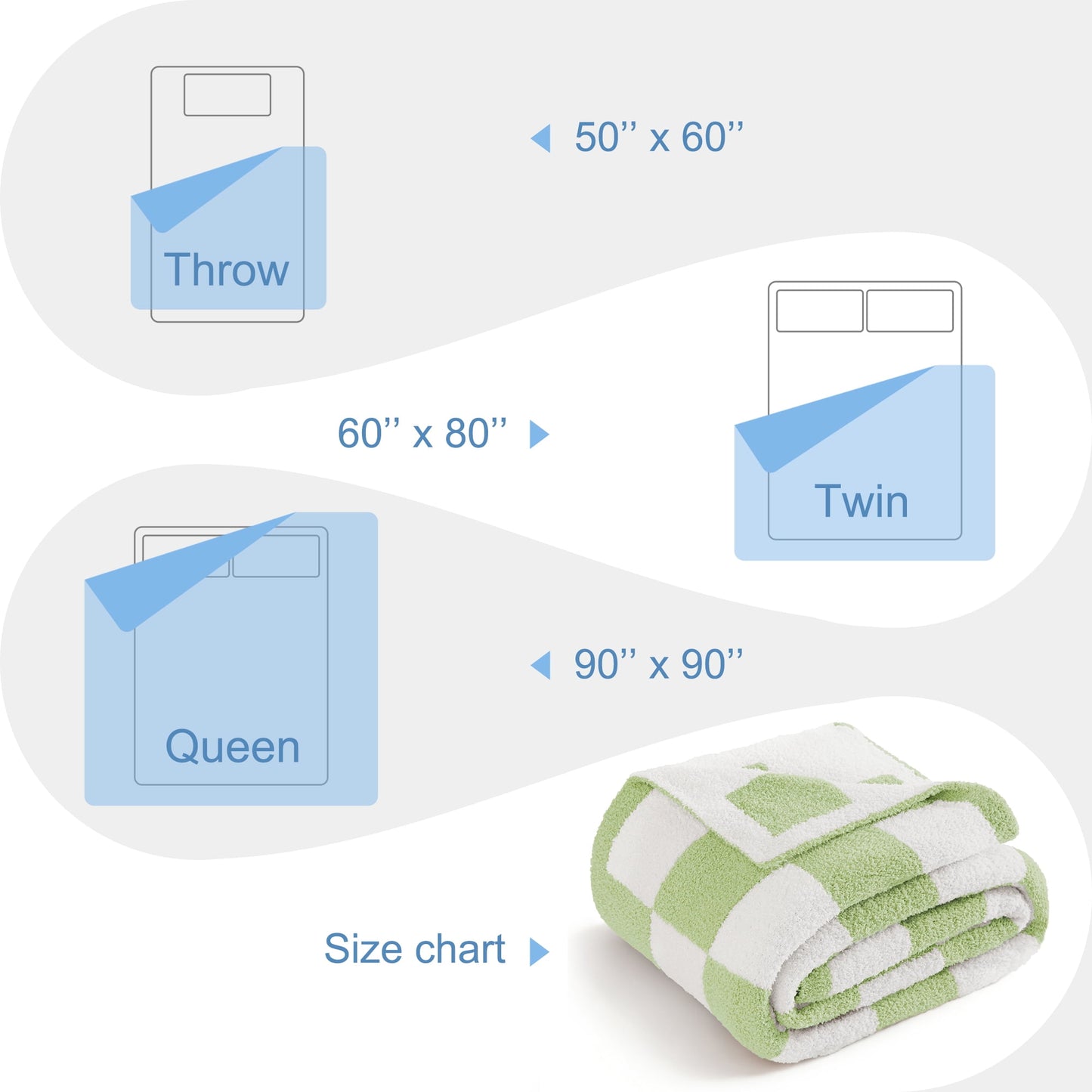 Whale Flotilla Checkered Knit Twin Size Blanket for Bed, Soft Fluffy and Cozy, 60"x80", Light Green