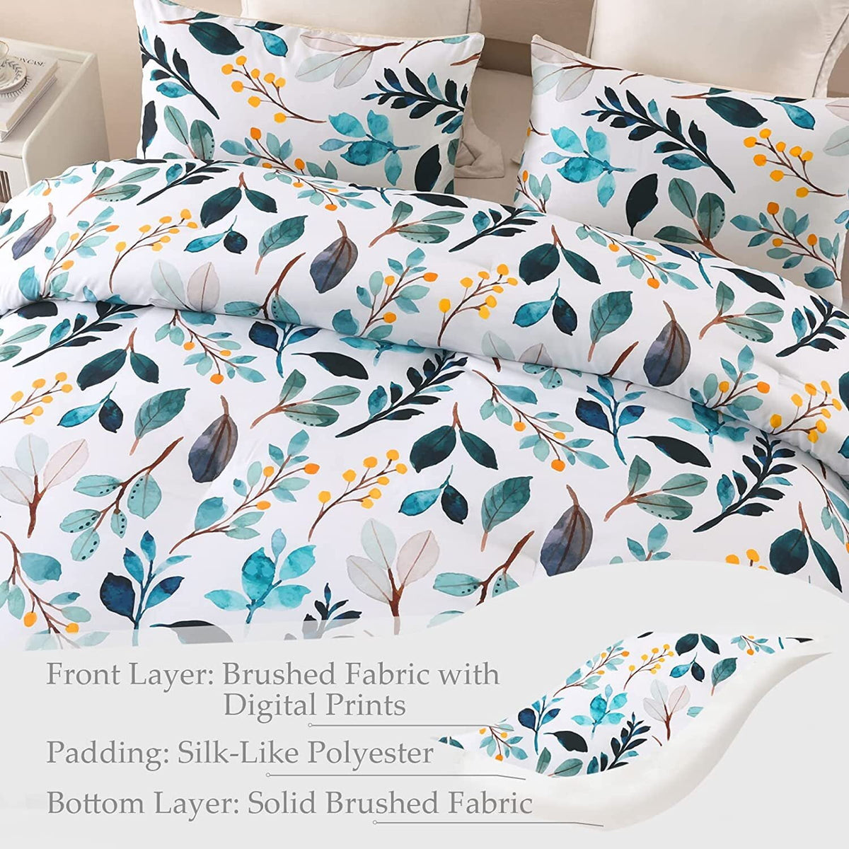 Whale Flotilla 3-Piece Queen Comforter Set, Soft Reversible Bedding Comforter Sets, Floral Printed Down Alternative Comforter Duvet for All Seasons, Navy