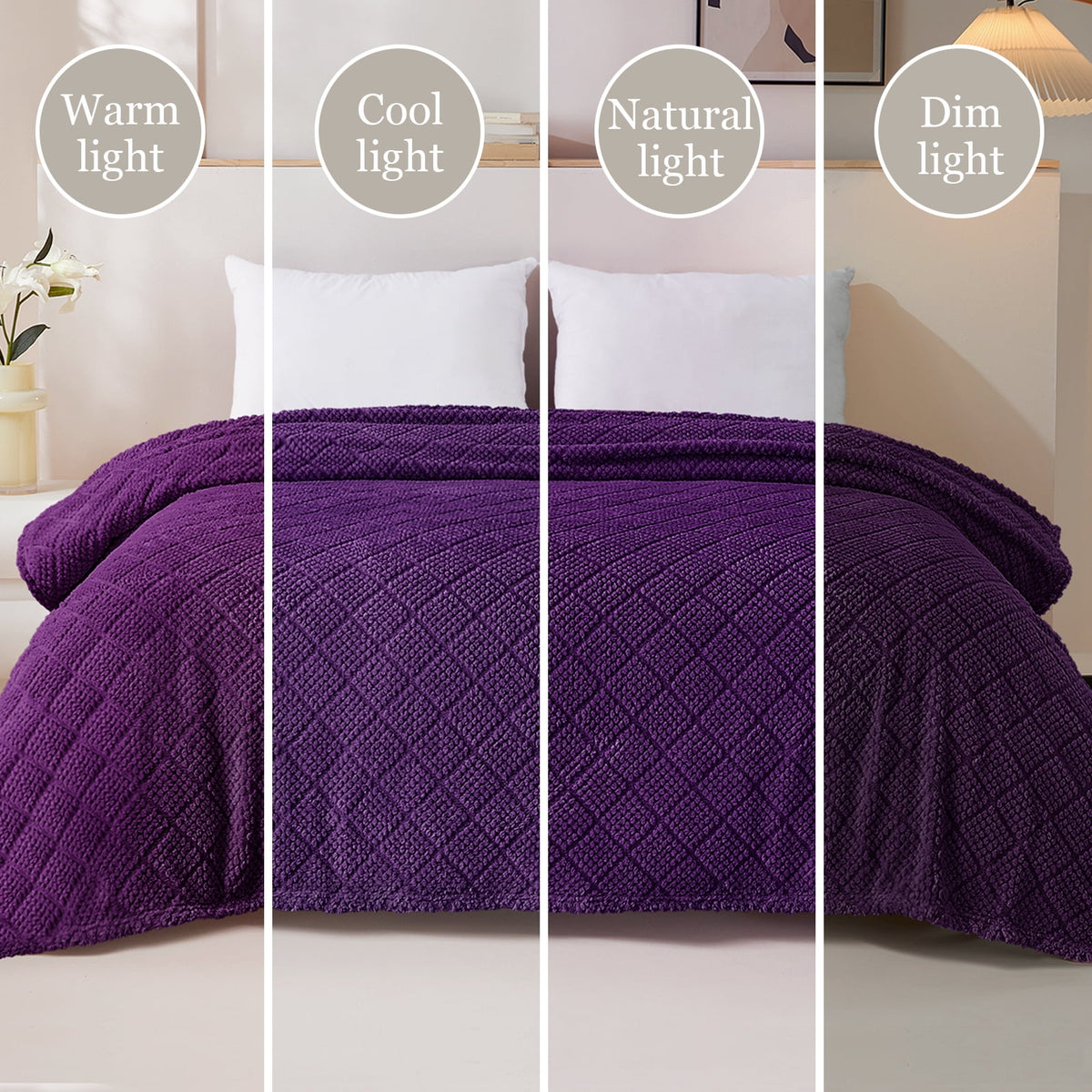 Whale Flotilla Fuzzy Fleece Throw Blanket for Couch, Bed, Soft Fluffy Jacquard Waffle Blankets for All Season, Lightweight and Warm, 50x60 Inch, Purple