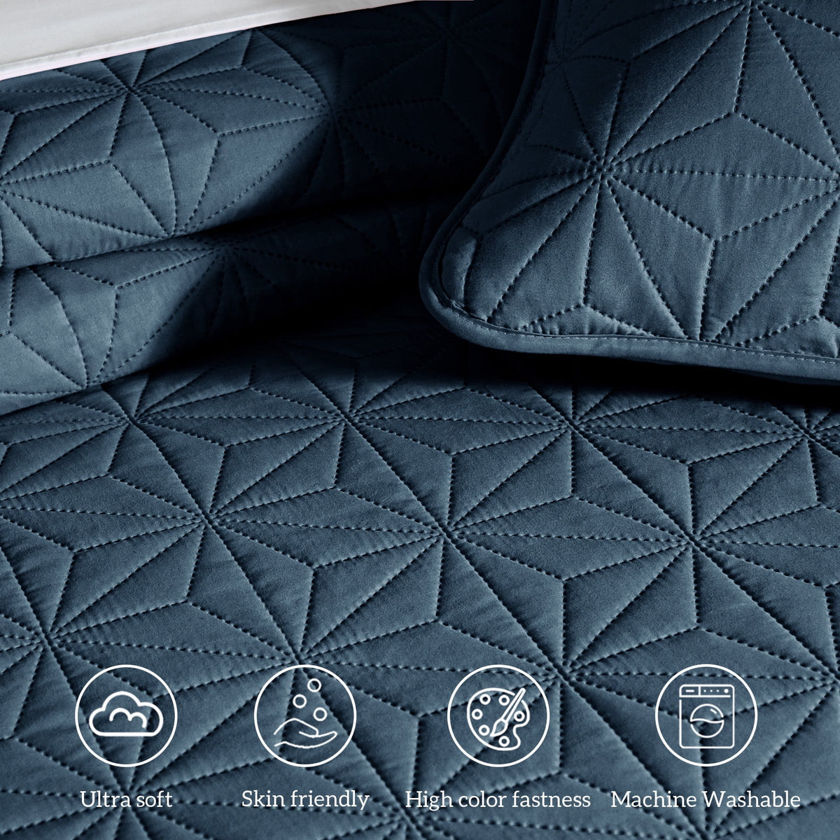 Whale Flotilla Microfiber King Size 96"x 104" Quilt Set Lightweight Quilted Bedspreads Coverlets Set with Stars Pattern, Navy