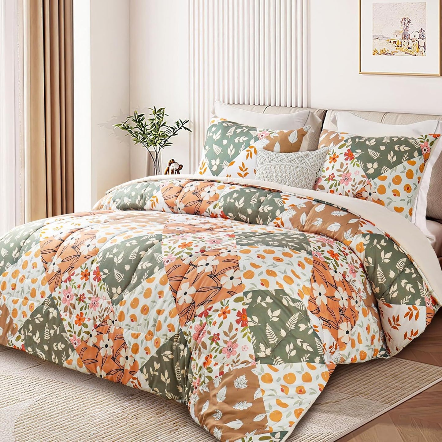 Whale Flotilla King Comforter Set, Soft Reversible Beige Bedding Comforter Set with Pailsey Pattern, 1 Micoriber Printed Comforter and 2 Pillow Shams, 3 Pieces