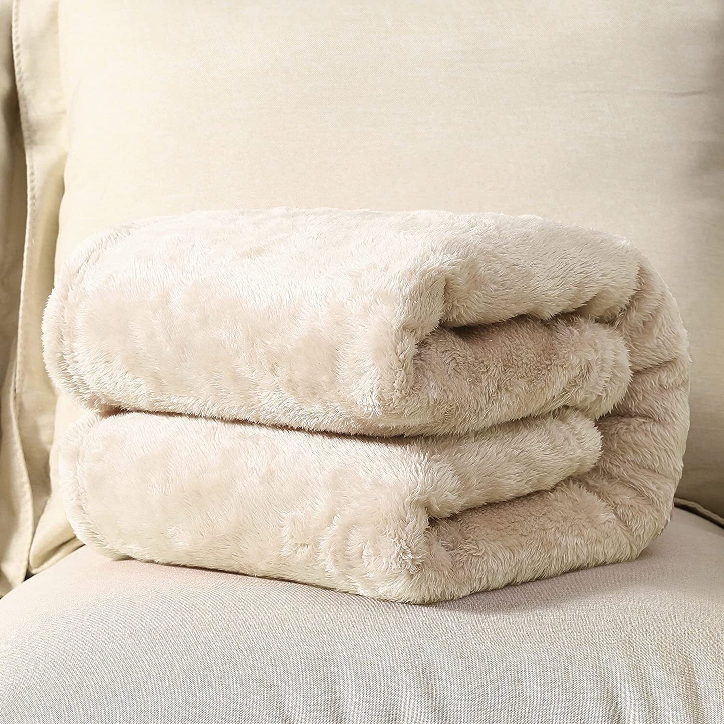 Whale Flotilla Fuzzy Faux Fur Blanket King Size, Soft Warm Fluffy Fleece Blanket for Bed, Cozy and Lightweight Bedspread for All Seasons,90x66 Inch, Ivory