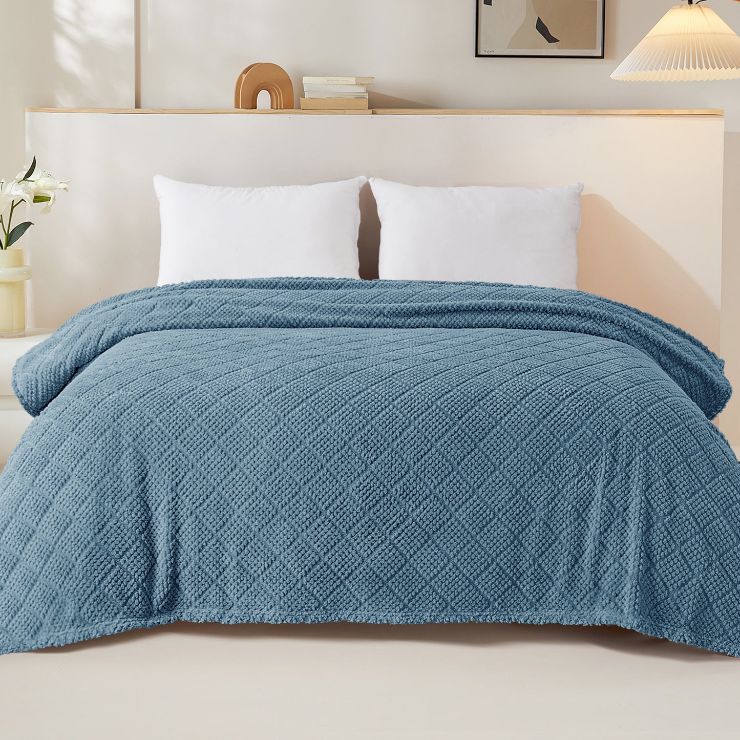 Whale Flotilla Fuzzy Fleece Twin Size Blanket for Bed, Soft Fluffy Jacquard Waffle Blankets for All Season, Lightweight and Warm, 60x80 Inch, Slate Blue