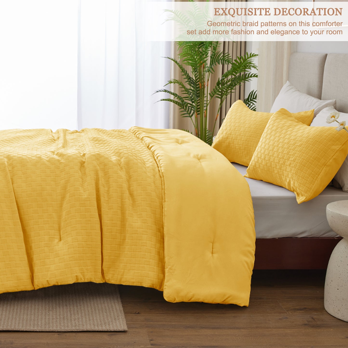 Whale Flotilla 3-Piece Jacquard Braid Ultra Soft King Comforter Set, Luxury Reversible Microfiber Oversized Comforters Bedding Set with 2 Pillowcases, Lightweight Duvet for All Seasons, Yellow