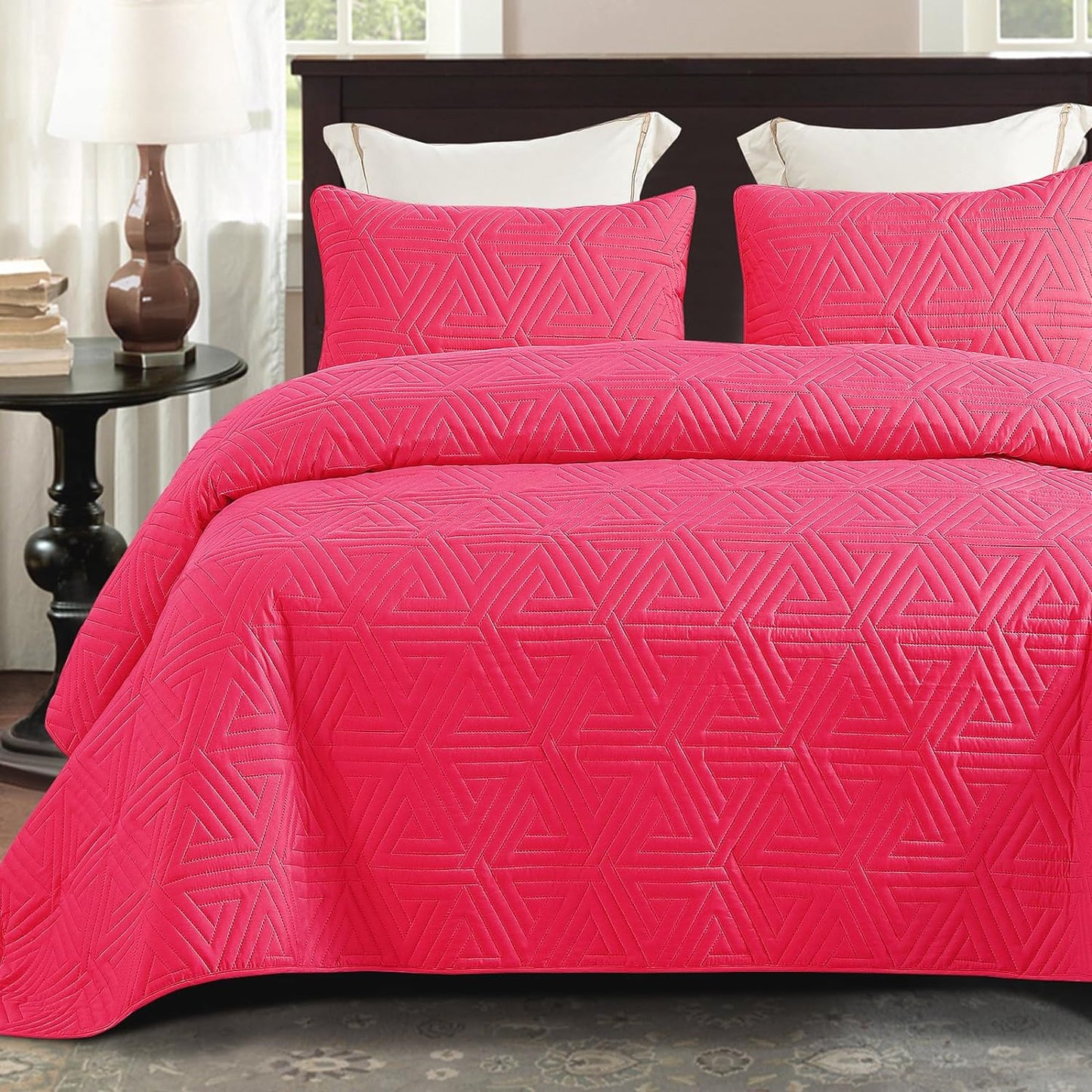 Whale Flotilla Quilt Set/Bedspreads/Coverlets for All Season, Classic Geometric Pattern Bedding Set with Pillow Sham, Soft and Lightweight