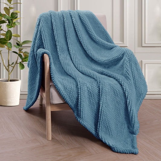 Whale Flotilla Fuzzy Fleece 50"x70" Throw Blanket for Couch, Fluffy Warm Soft Jacquard Blankets for Fall Winter, Lightweight and Cozy, Slate Blue